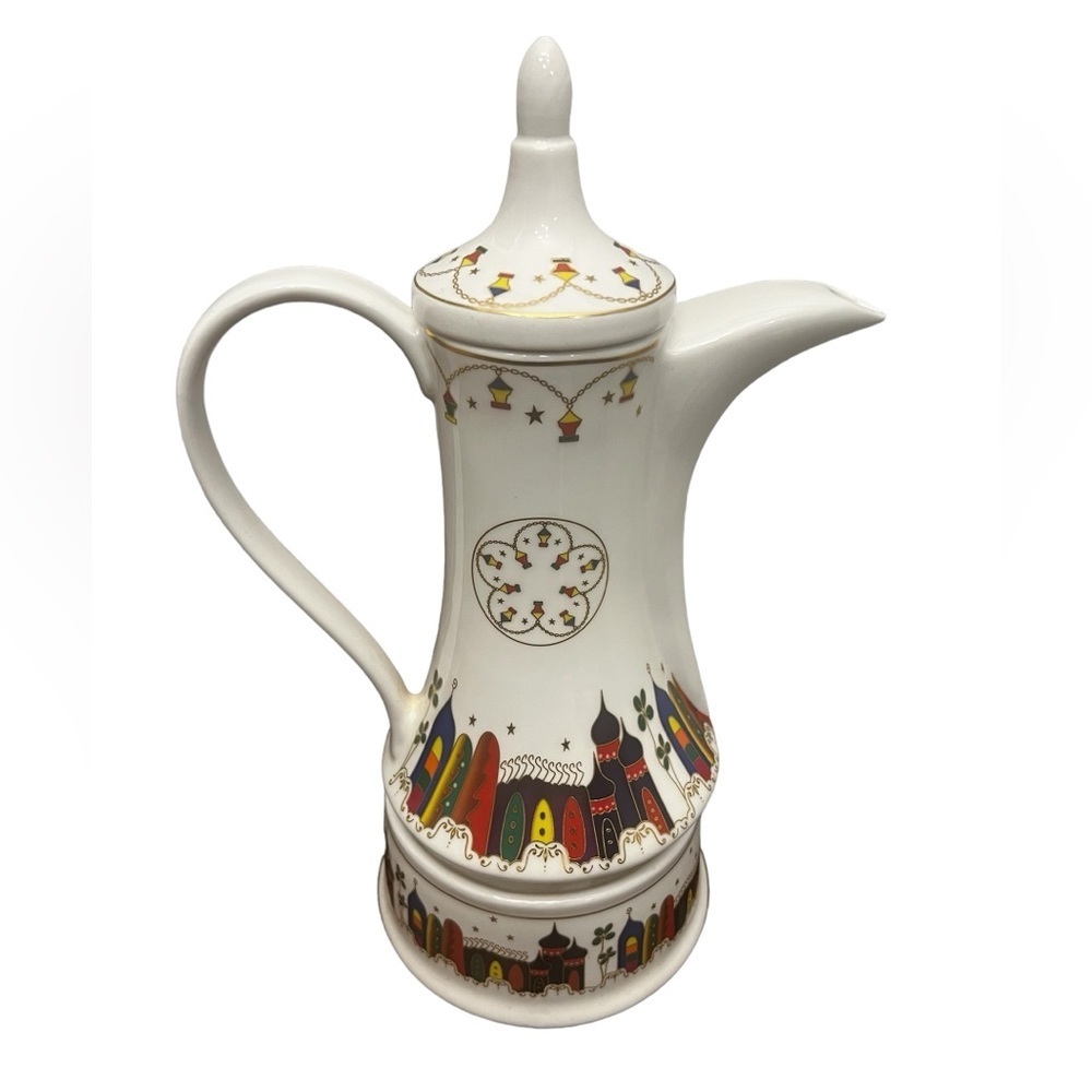 Hand painted with gold lines - teapot with candle warmer - Picture 2 of 5